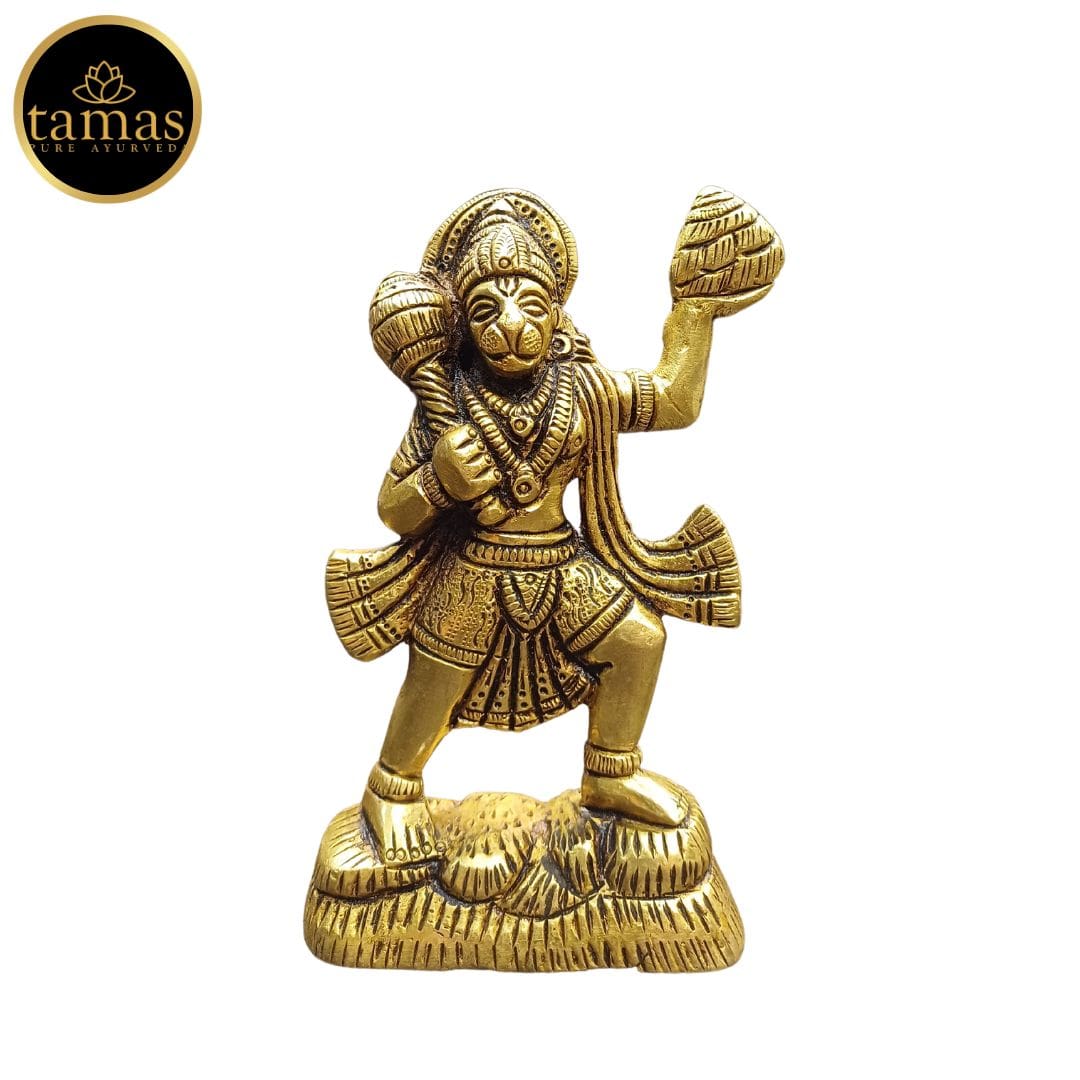 Tamas Brass Lord Hanuman with Sanjivani Mountain Statue/Idol (Golden ...