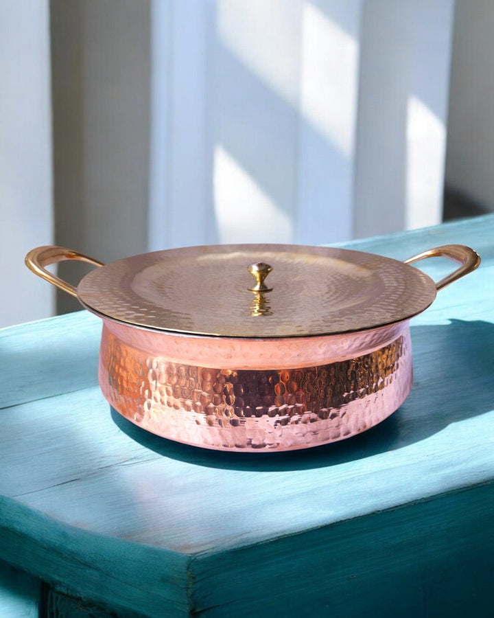 Pure Copper Biryani Handi with Brass Lid & Handles | Traditional Lagan