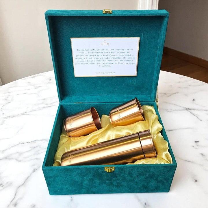 Pure Copper Bottle Glass Gift Set | Best Wedding & Housewarming Gift