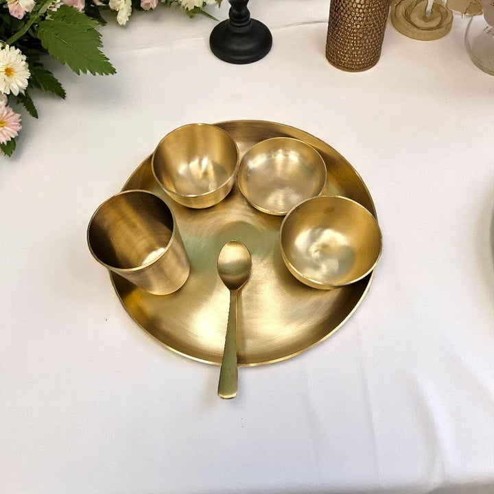 Tamas Heavy Duty Pure Lead Free Premium Kaansa Dinner Set – Handcrafted Bronze Thali Set with Spoon, Bowls & Glass Matt Finish| Ayurvedic Wellness Gift in Velvet Box