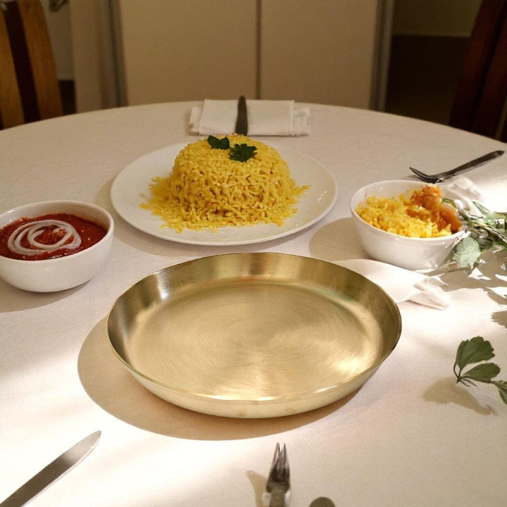 Tamas Heavy Duty Pure Lead Free Premium Kaansa Dinner Set – Handcrafted Bronze Thali Set with Spoon, Bowls & Glass Matt Finish| Ayurvedic Wellness Gift in Velvet Box