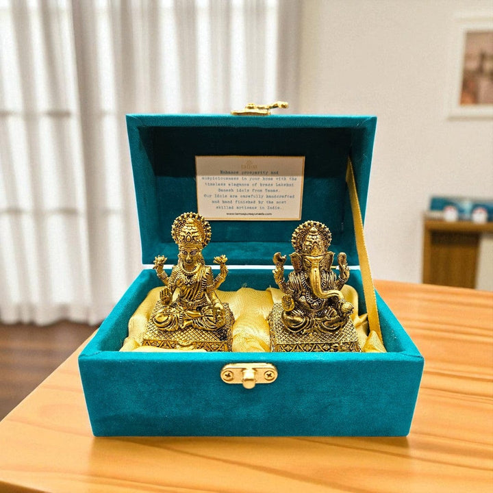 Buy Pure Brass Lakshmi Ganesha Idol Set – Tamas | Diwali Gift Box