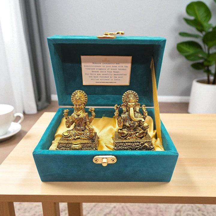Buy Pure Brass Lakshmi Ganesha Idol Set – Tamas | Diwali Gift Box