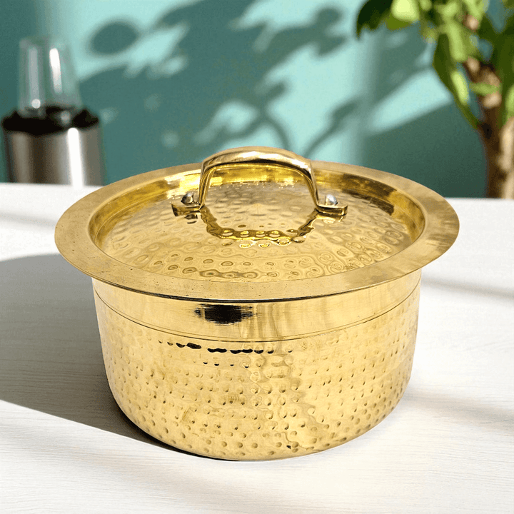 Buy Online Tamas Hand Hammered Brass Bhagona With Lid Tin Kalai