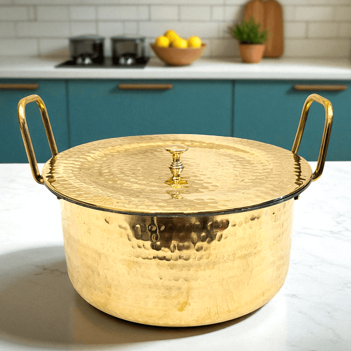 Buy Online Tamas Hand Hammered Brass Bhagona With Lid Tin Kalai