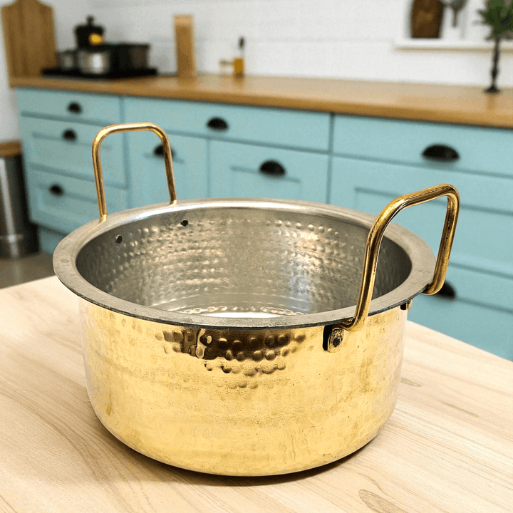 Buy Online Tamas Hand Hammered Brass Bhagona With Lid Tin Kalai
