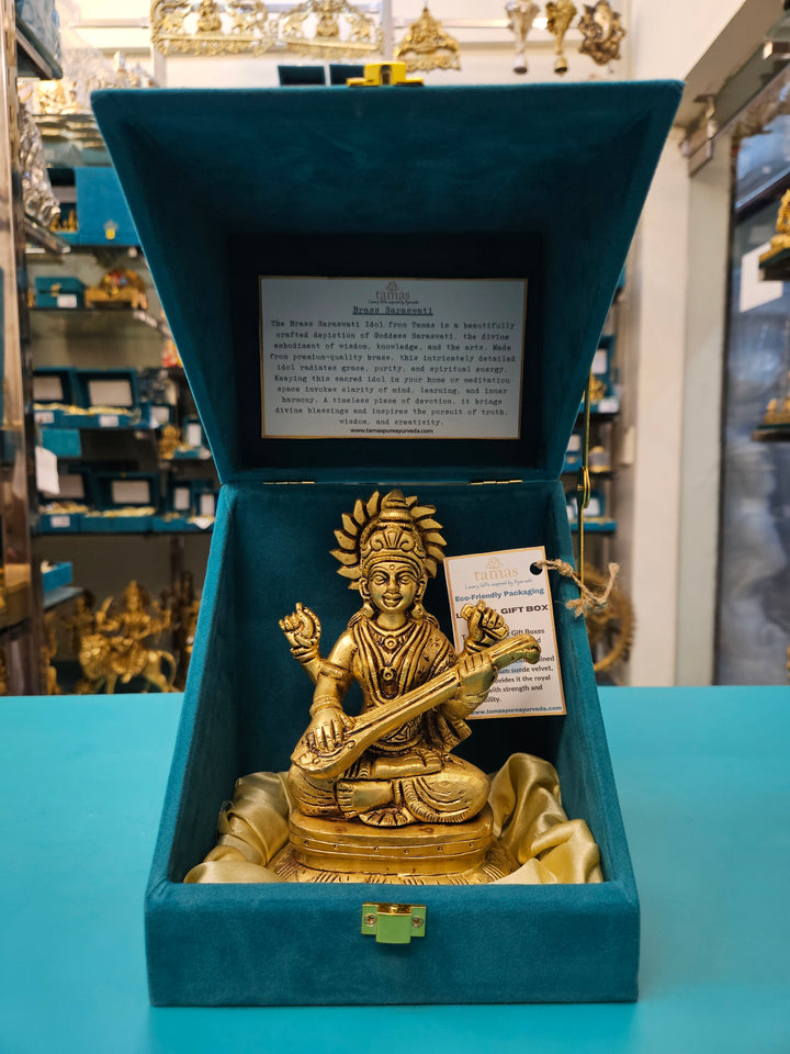 Brass Saraswati Idol for Pooja Room | Handcrafted Murti Gift