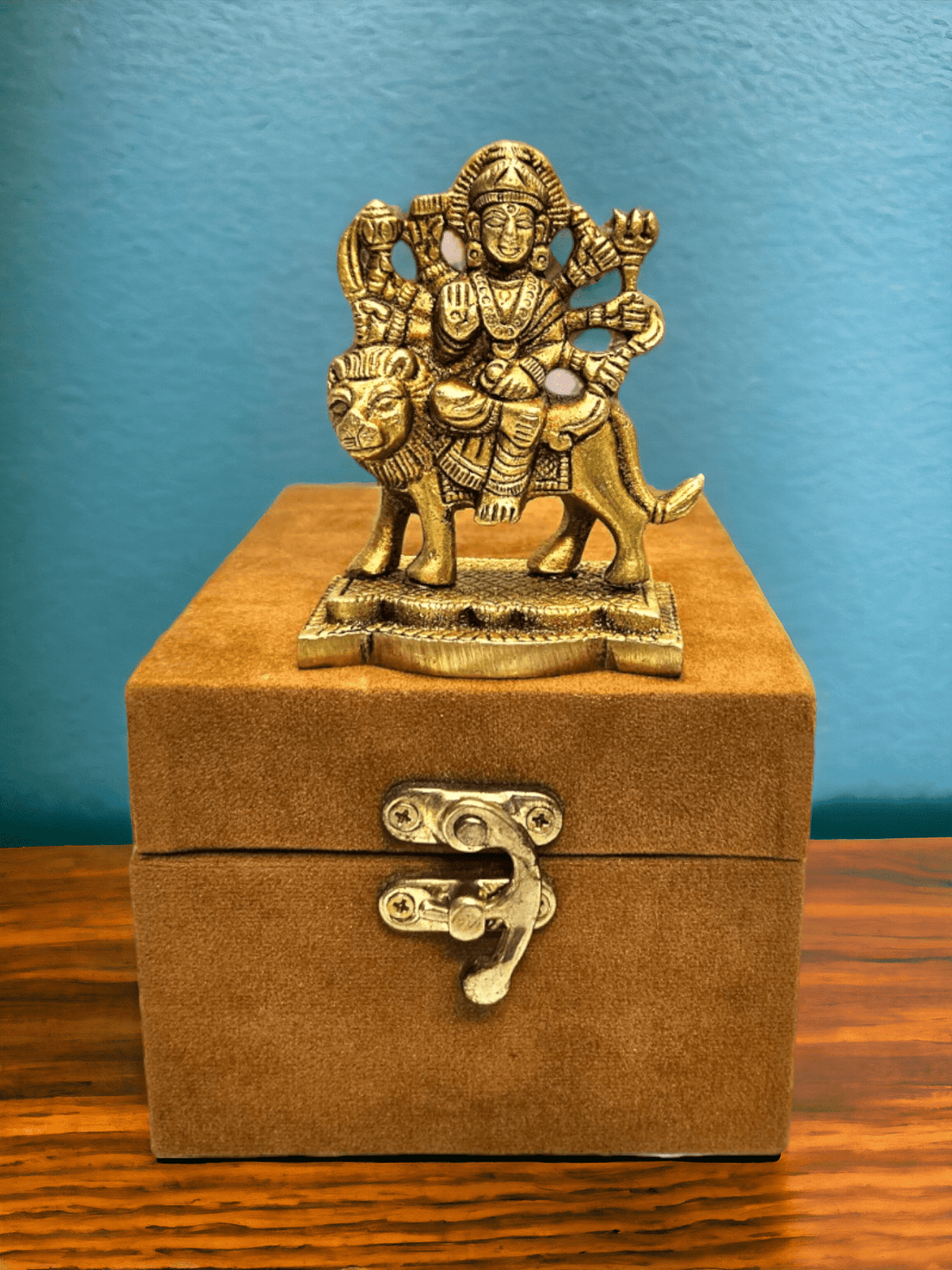 Durga Maa Idol for Home - Tamas Brass 3" Golden Puja Statue with Gift Box