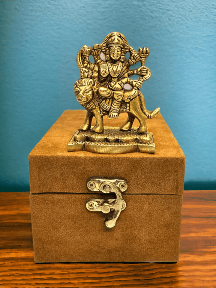 Durga Maa Idol for Home - Tamas Brass 3" Golden Puja Statue with Gift Box