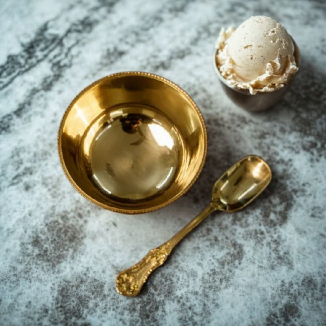 Tamas Brass Ice Cream Bowl Set of 4 Dessert Bowls with Spoons & Gift Box