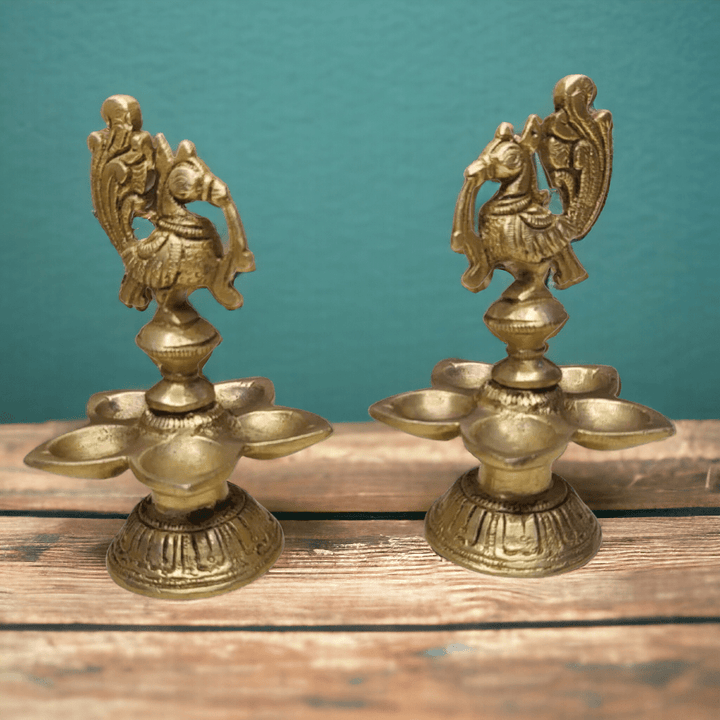 Brass Ethnic 6 Petal Peacock Diya