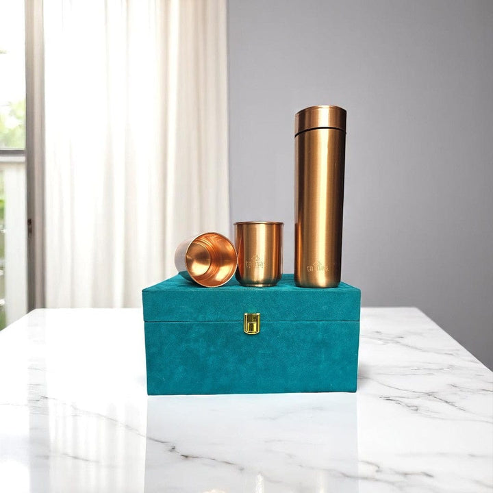Pure Copper Bottle Glass Gift Set | Best Wedding & Housewarming Gift