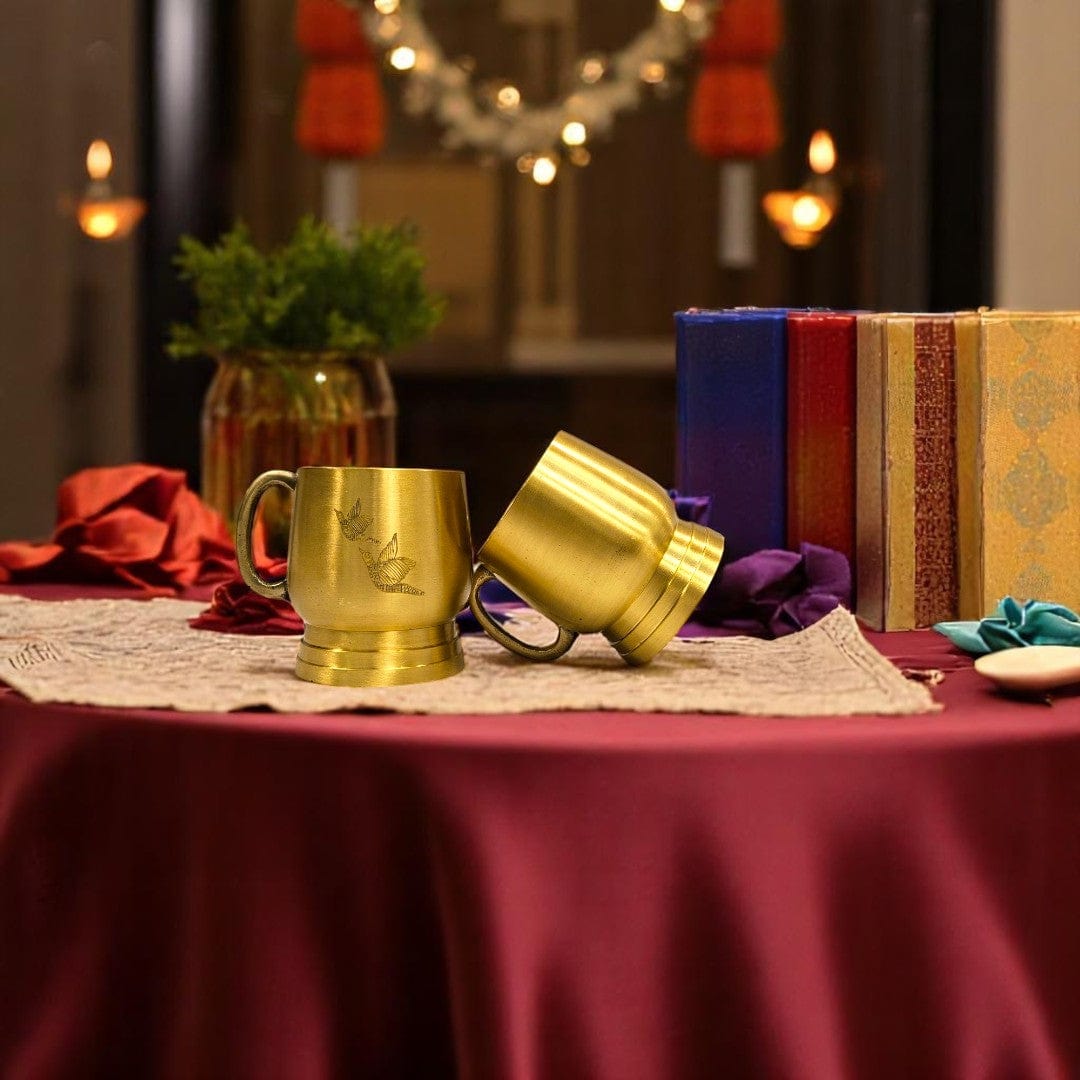 Buy copper kettle and brass cup set with gift box