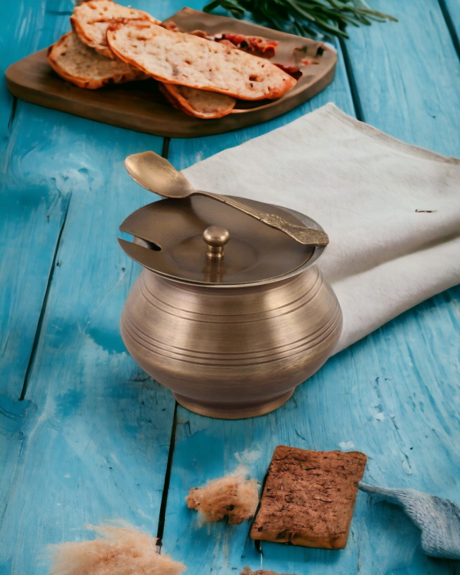 Brass Ghee Pot with Kalai Tin Coating Metallic Finish 3.2 inch