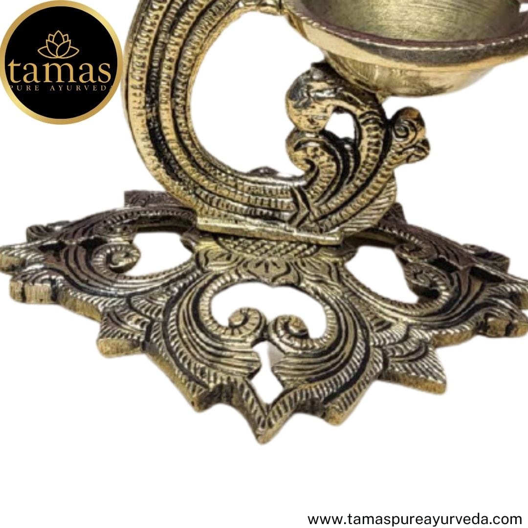 Brass Handcrafted Peacock Diya with Bell