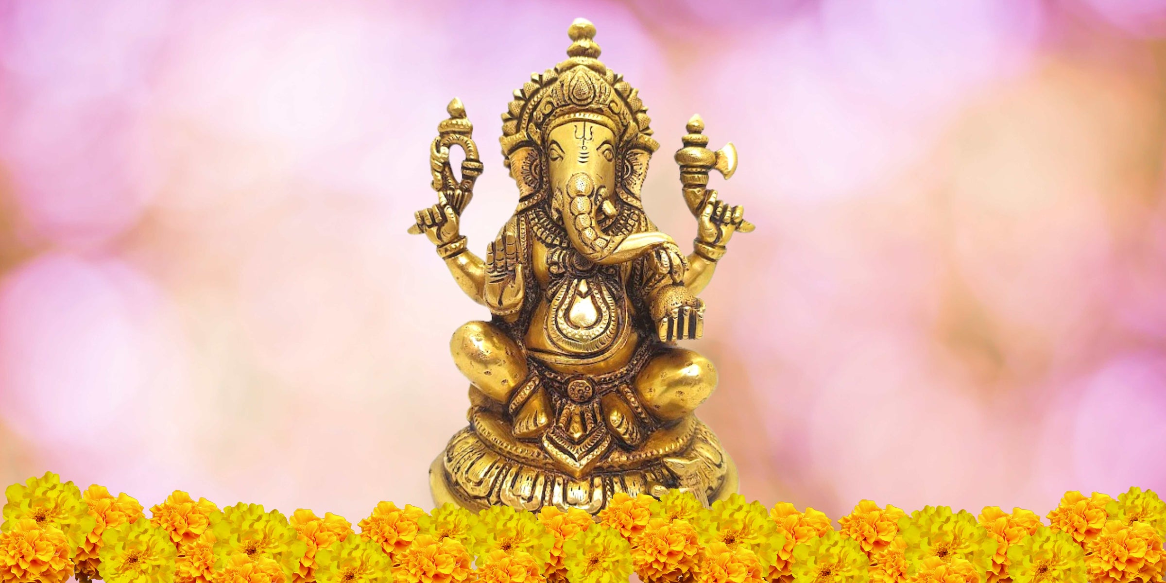 Tamas Brass Handmade Vinayakmoorti Ganesha Statue (Golden) Height 3.5 inches
