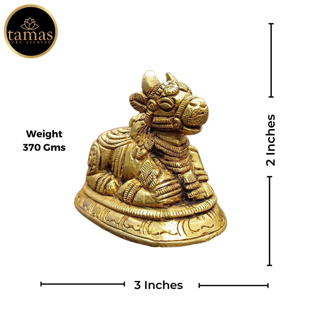 Tamas Brass Nandi Bull Statue/Idol (Golden) (2 Inches) - Tamas: Luxury Indian Gifts