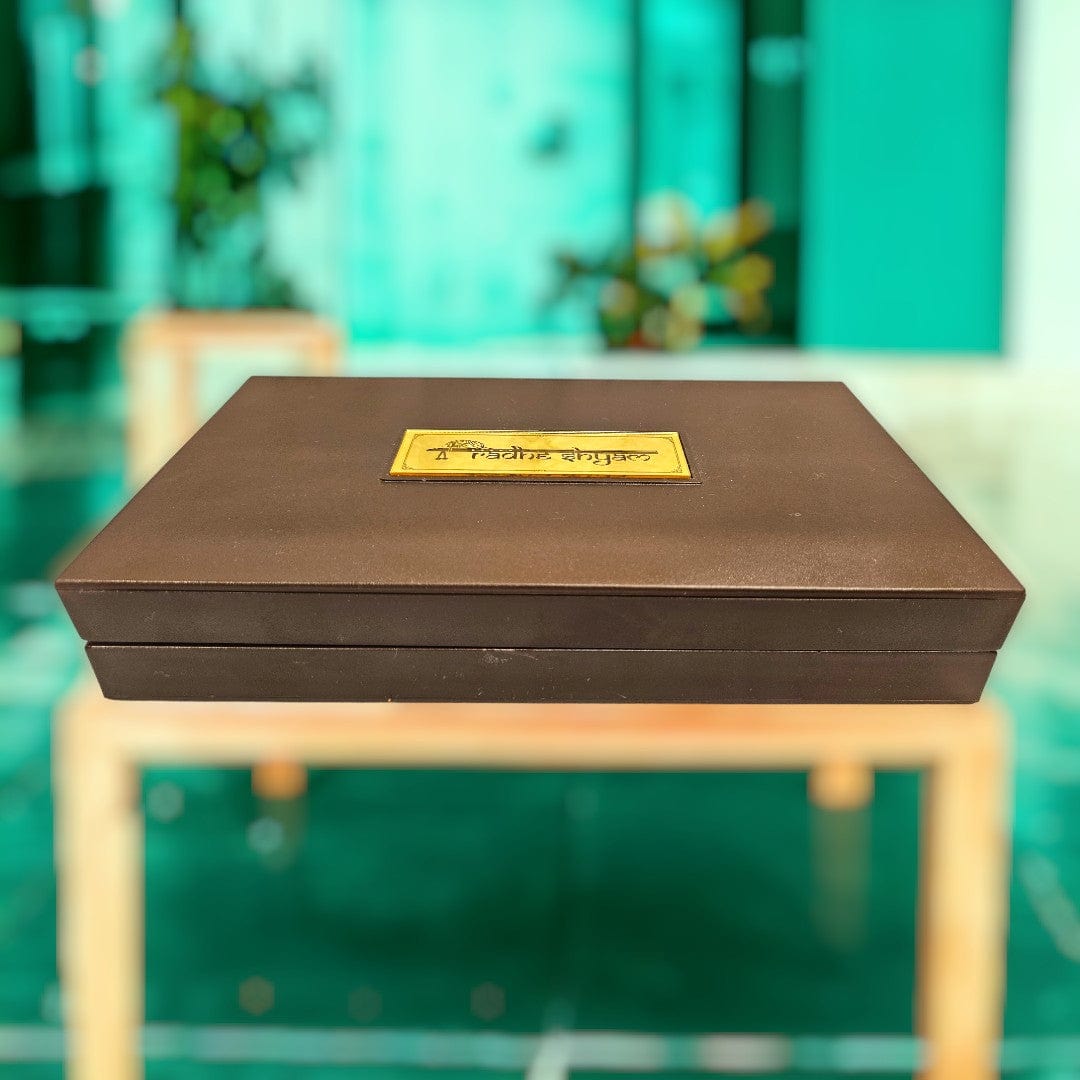 Gold Foil Radhe Krishna Charan Paduka Gift/Puja Box(5.5 Inch)(Multicolour) - Tamas: Luxury Indian Gifts