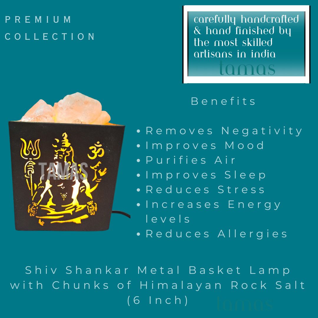 Shiv Shankar Metal Basket Lamp with Chunks of Himalayan Rock Salt (6 Inch)