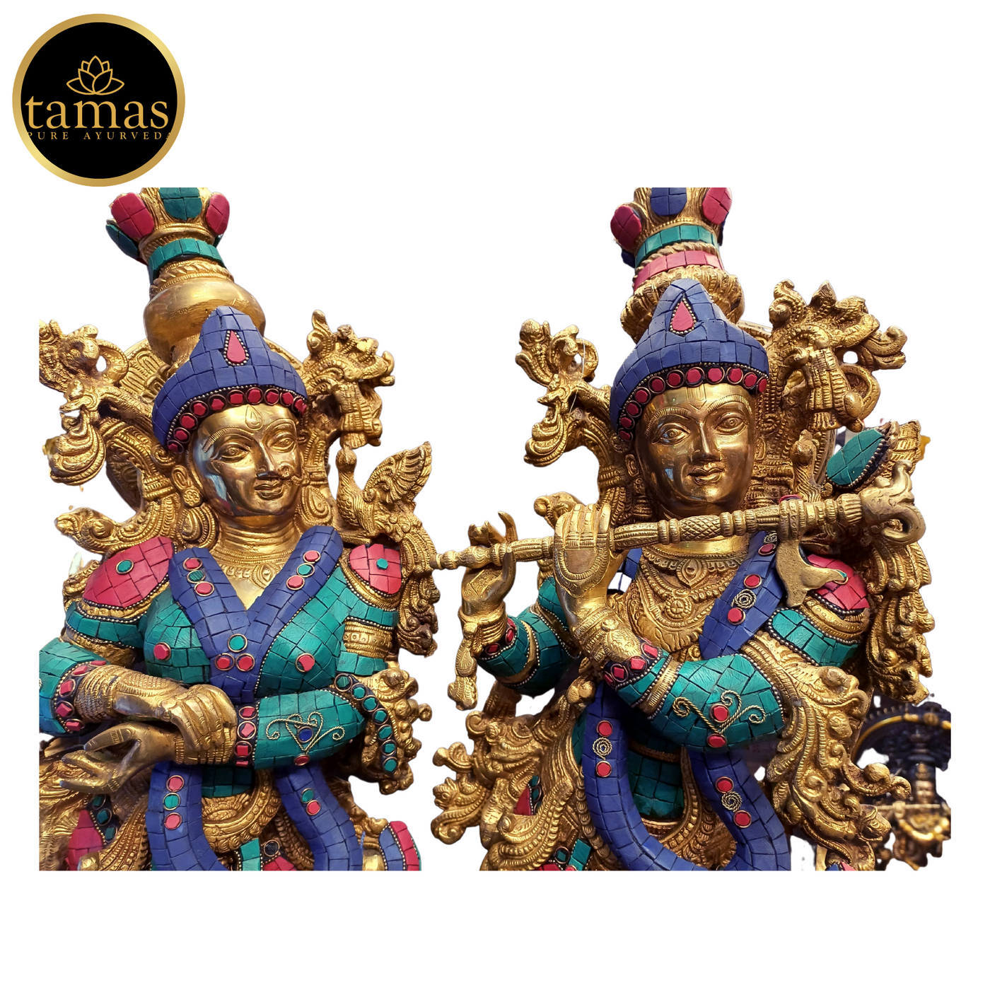 Tamas Brass Radha Krishna Multicolor Stone Statue (30 inches)