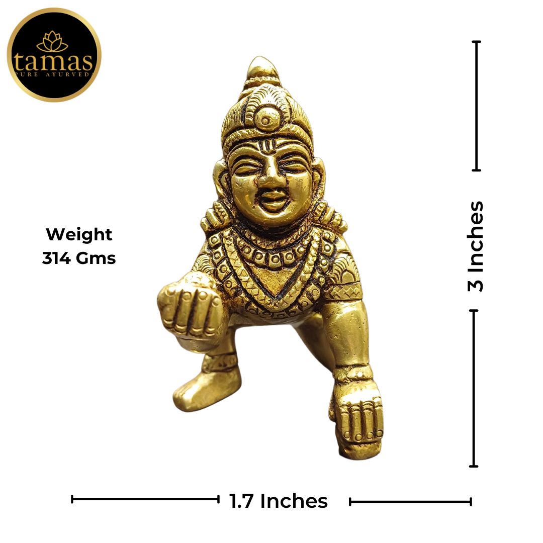 Tamas Brass Laddu Gopal/Bal Gopal/Thakur Ji Statue/Idol (Golden) (3 Inches)