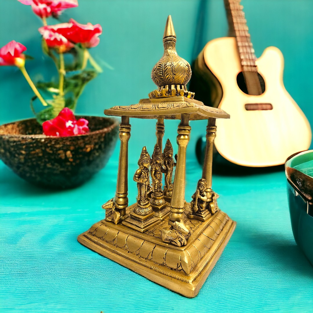 Brass Ram Darbar Idol in Temple (12 Inch) (Golden)