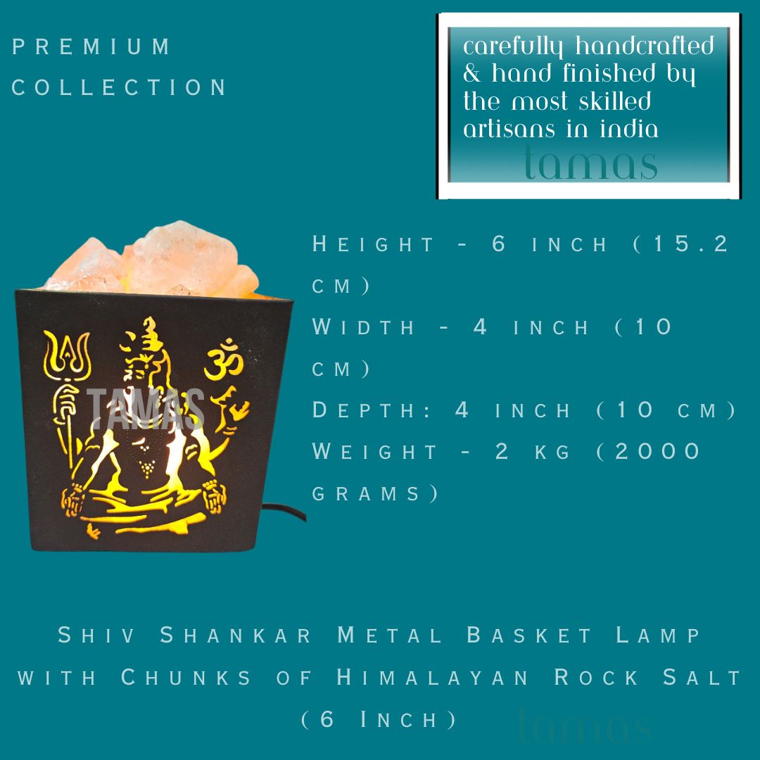 Shiv Shankar Metal Basket Lamp with Chunks of Himalayan Rock Salt (6 Inch)