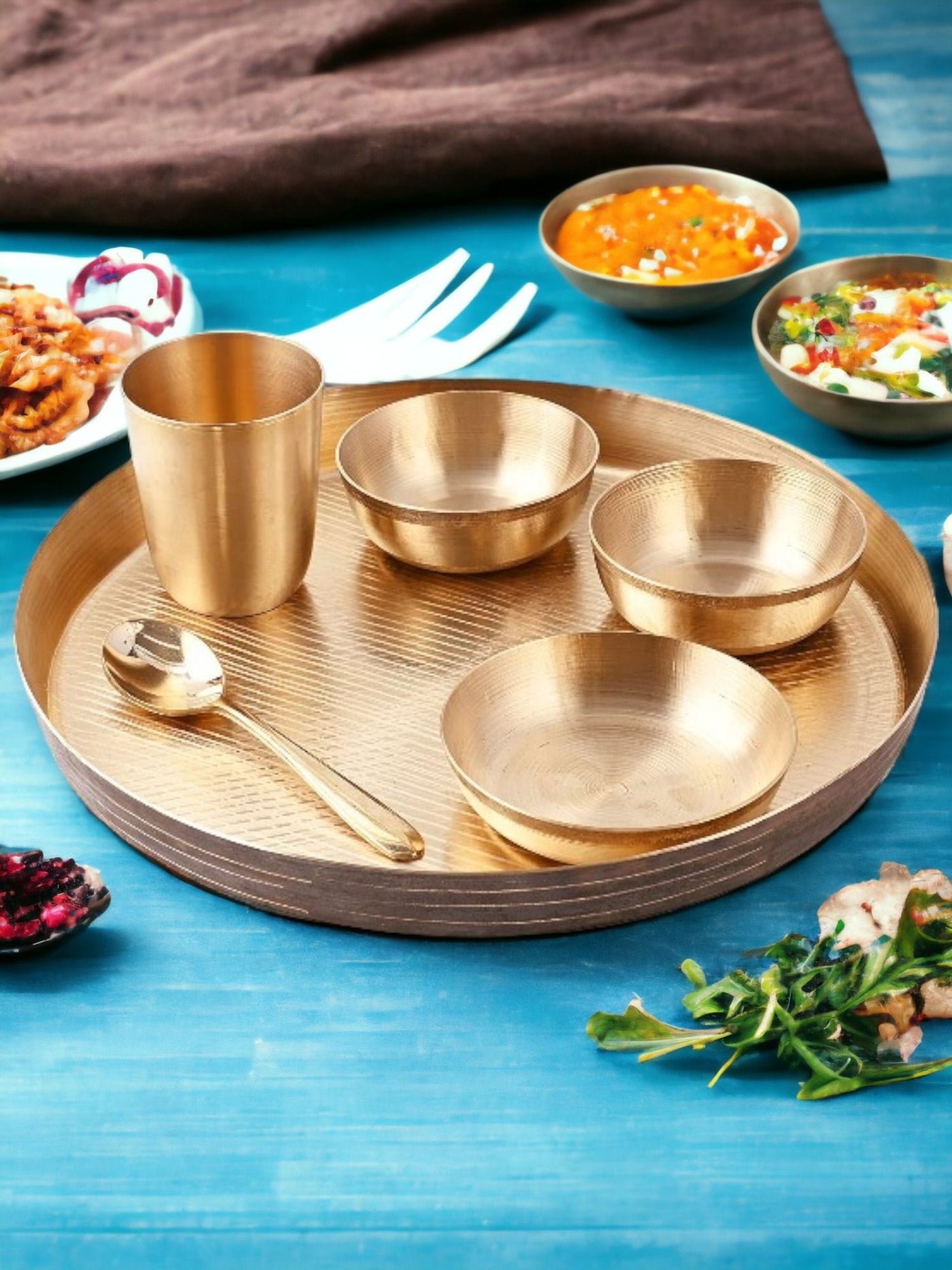 Tamas Bronze 6 Pcs 12 Inch Pure Kansa Dinner Set (Golden)(31 Cms)