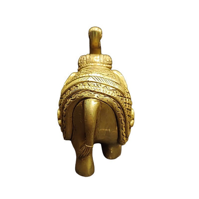 Tamas Brass Royal Elephant Home Accent Statue/Idol (Golden) (4.4 Inches)