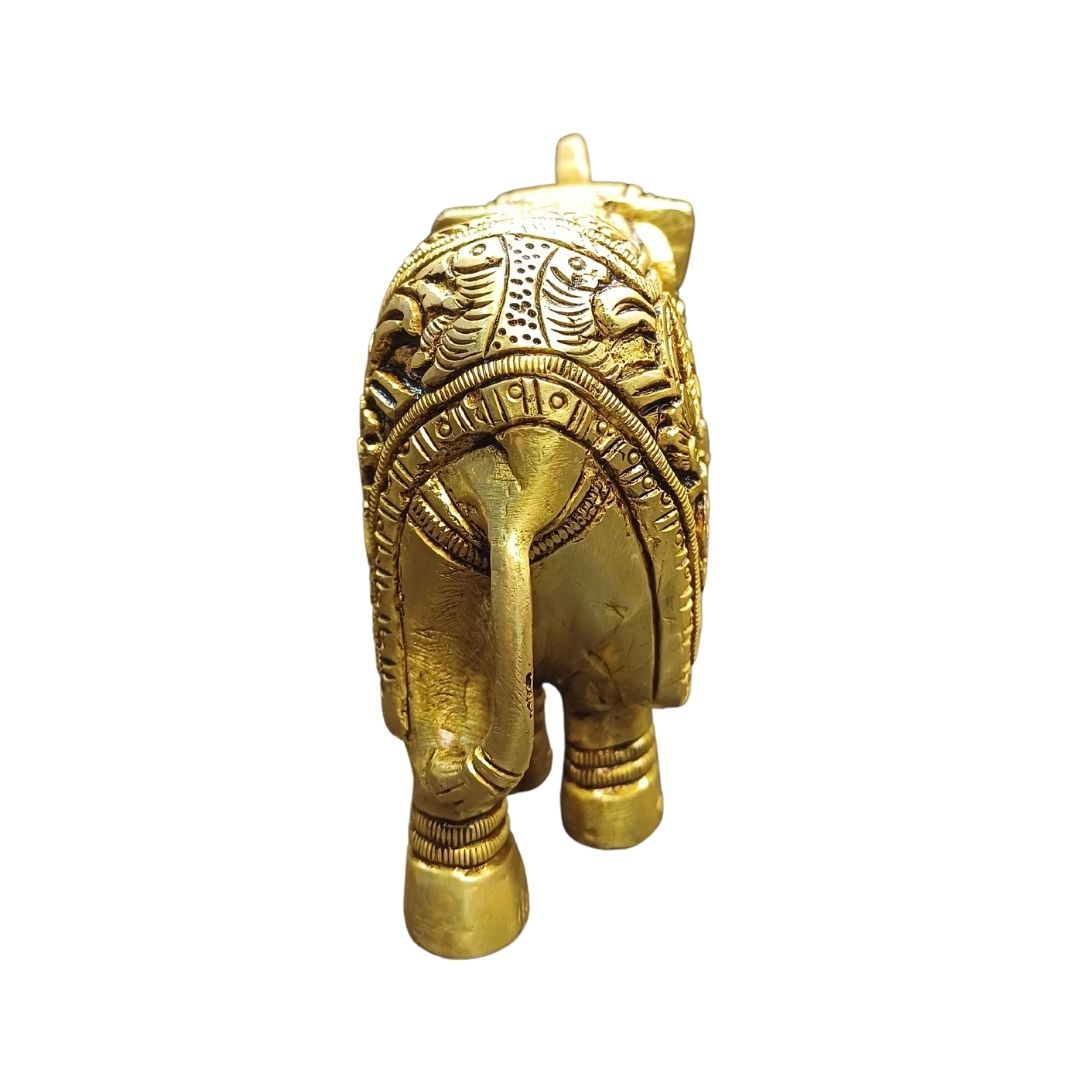 Tamas Brass Well Designed Elephant Statue/Idol (Golden) (3.2 Inches)