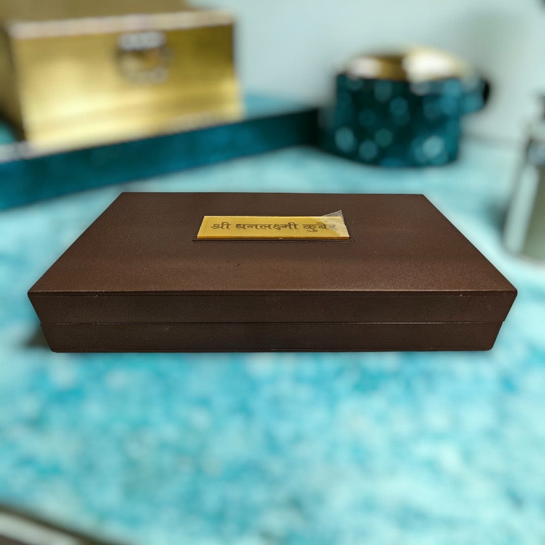 Gold Foil Maa Lakshmi and Lord Kuber ji Charan Paduka Gift/Puja Box(5 Inch)(Golden) - Tamas: Luxury Indian Gifts