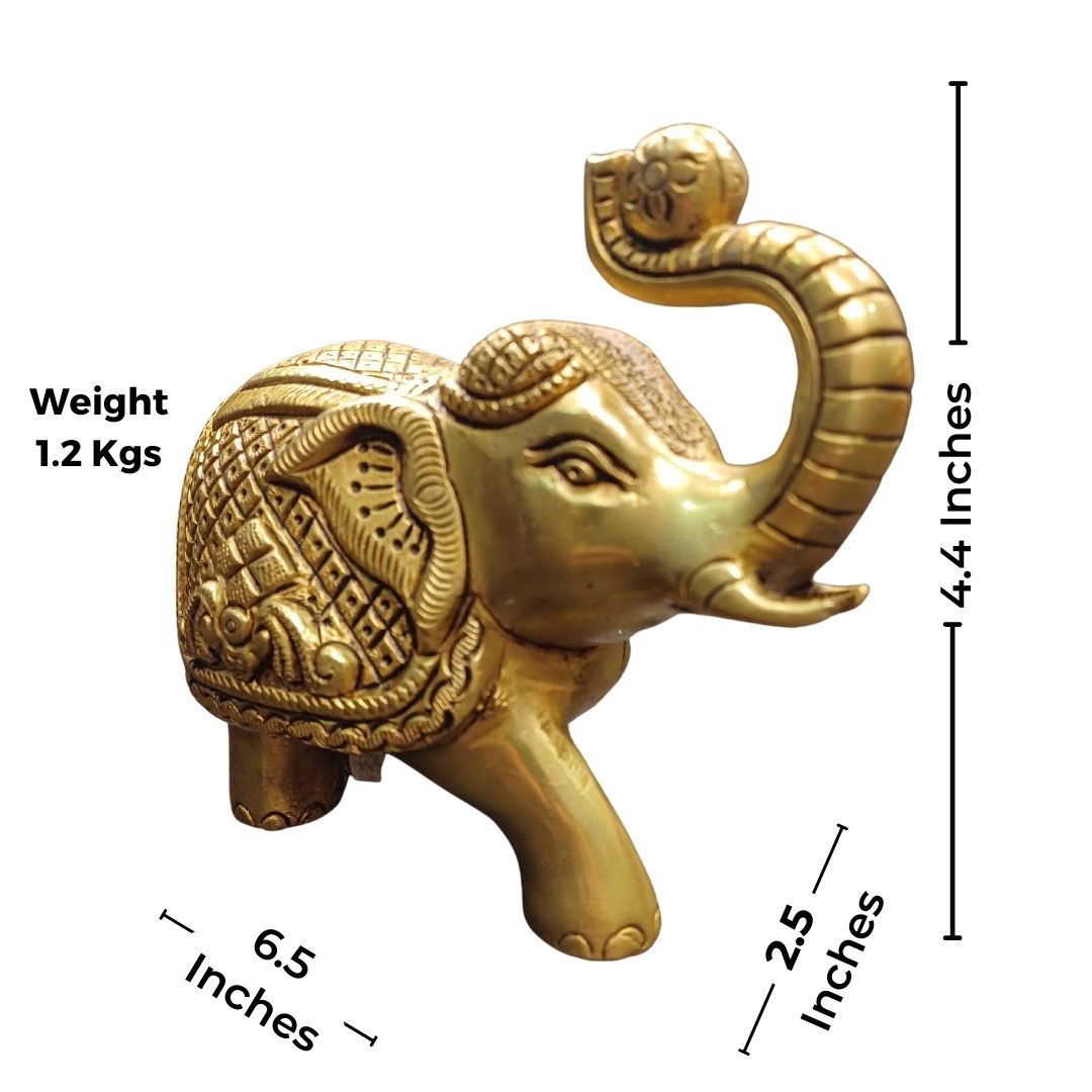 Tamas Brass Royal Elephant Home Accent Statue/Idol (Golden) (4.4 Inches)