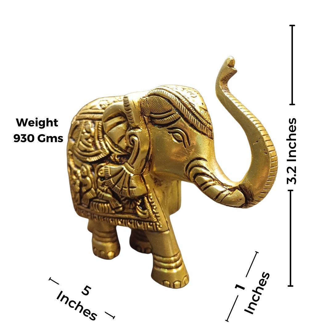 Tamas Brass Well Designed Elephant Statue/Idol (Golden) (3.2 Inches)