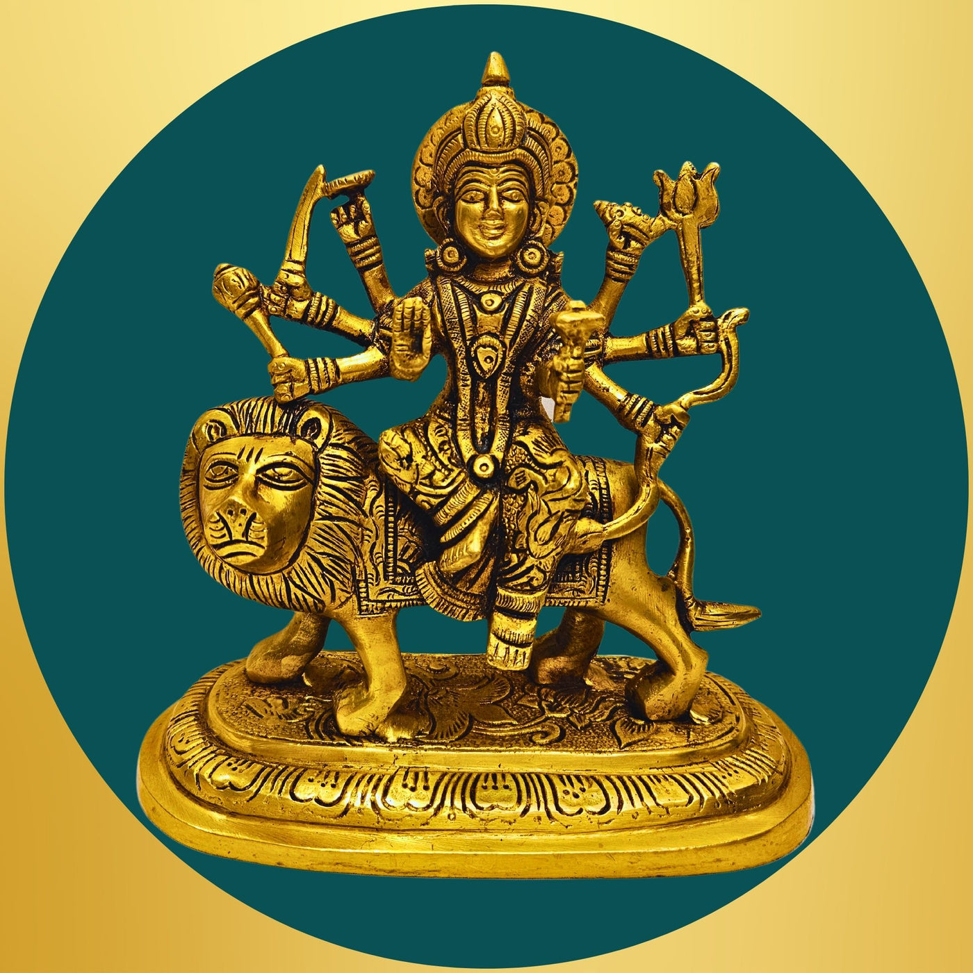 Tamas Brass Ashtabhuja-Dhari Devi Durga Statue/Idol (Golden) (7 Inches)