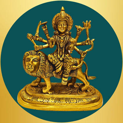 Tamas Brass Ashtabhuja-Dhari Devi Durga Statue/Idol (Golden) (7 Inches)