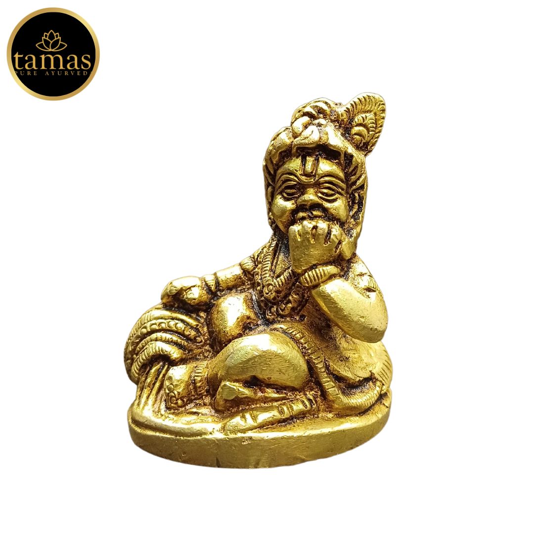 Tamas Brass Lord Krishna - Bala Gopal With Makhan Statue/Idol (Golden) (2 Inches)