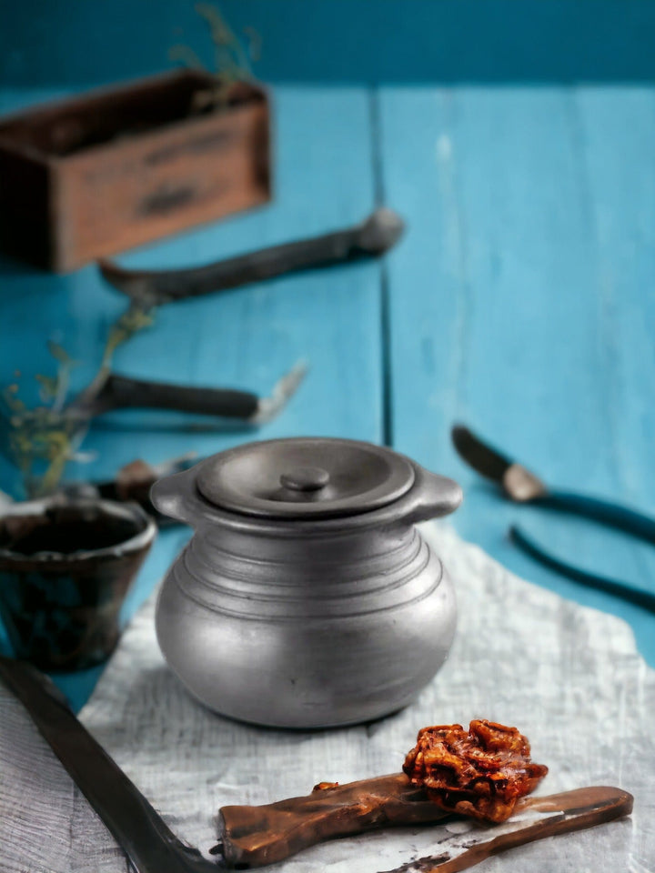 Tamas Handcrafted Black Natural Clay Deep Pot – Premium Clay Pot for Cooking