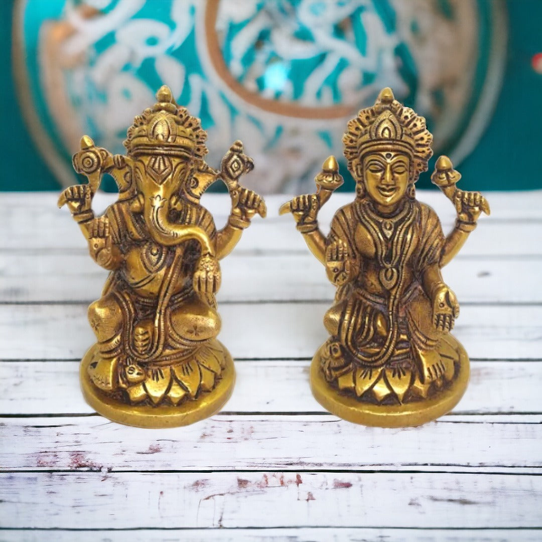 Brass Lord Ganesh Lakshmi Statue