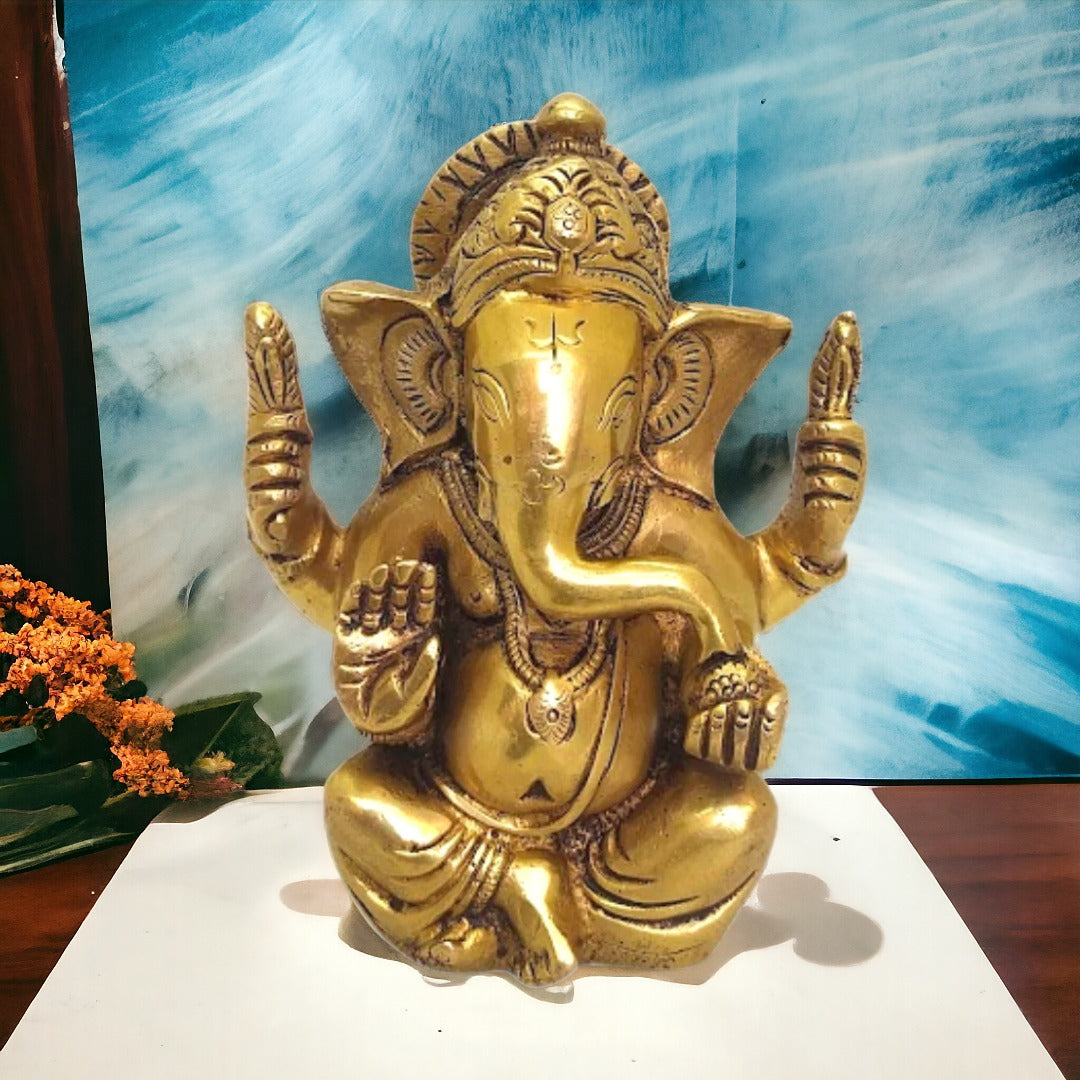 Tamas Brass Lord Ganesha Statue for Good Fortune (Height 4.6 inches)