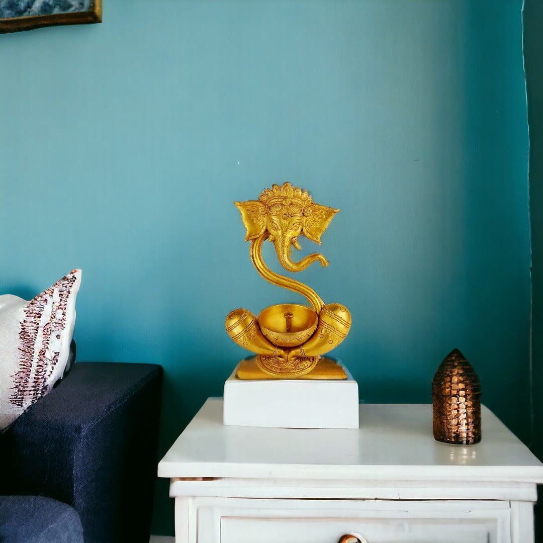 Tamas Brass Ganesh Idol Oil Diya(Golden) - Tamas: Luxury Indian Gifts