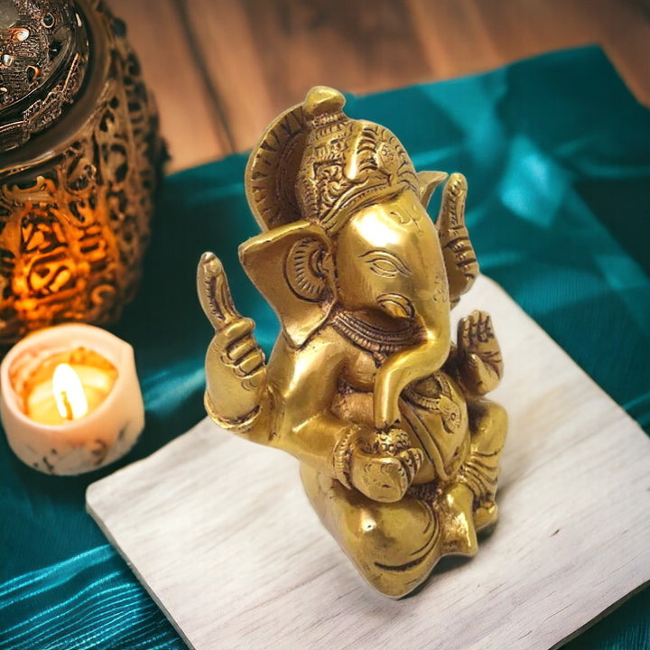 Tamas Brass Lord Ganesha Statue for Good Fortune (Height 4.6 inches)