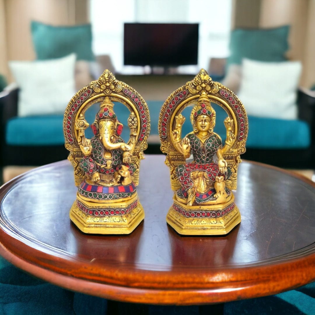 Brass ganesha and lakshmi murti
