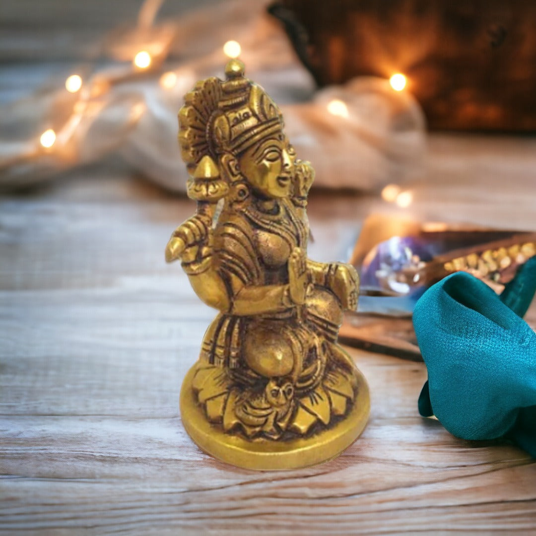 Tamas Brass Lord Ganesh Lakshmi Statue (Golden) 4.6 Inches