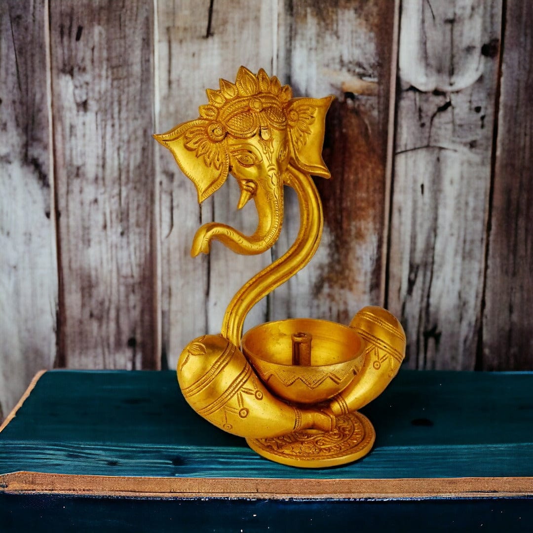 Tamas Brass Ganesh Idol Oil Diya(Golden) - Tamas: Luxury Indian Gifts