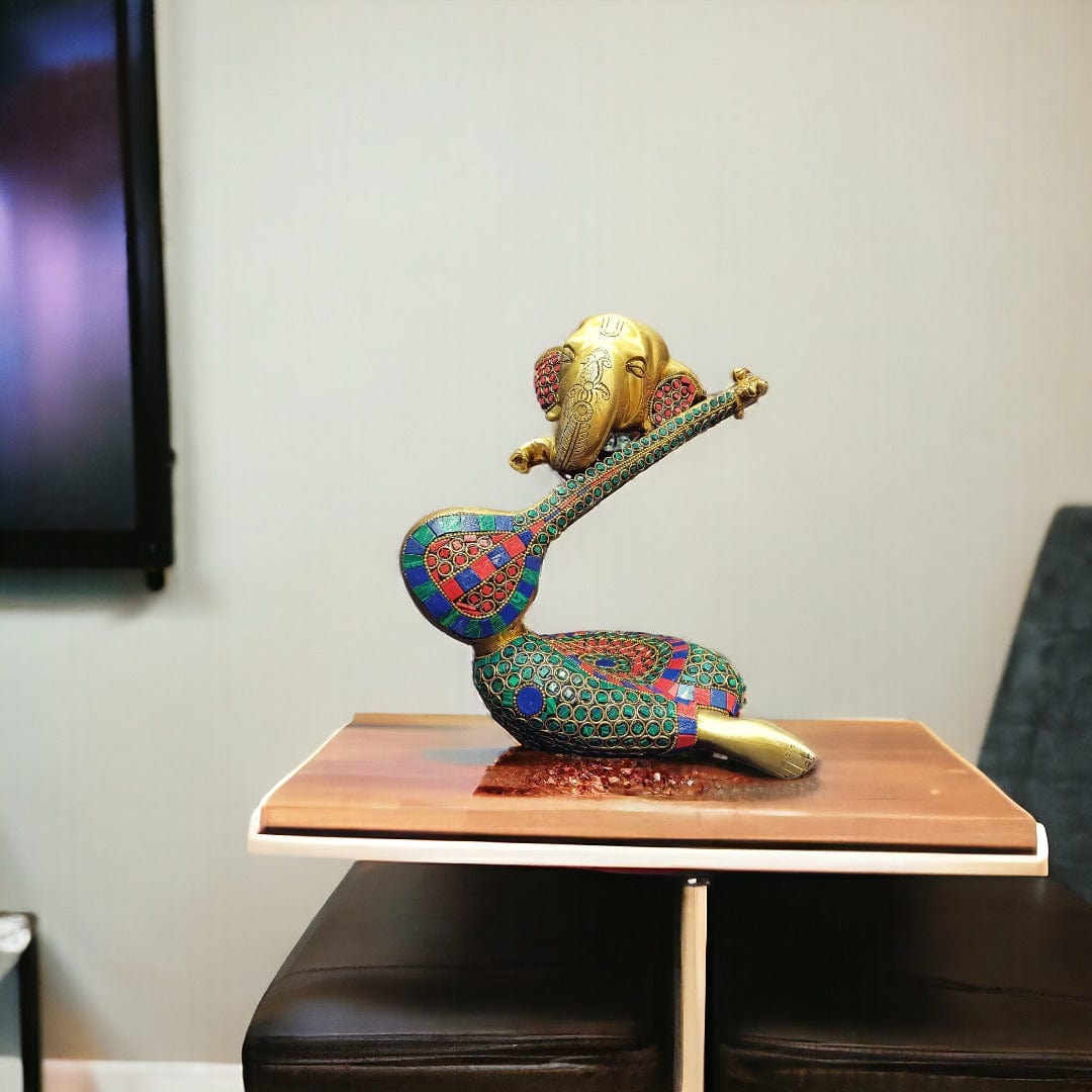 Brass Ganesh Veena Statue