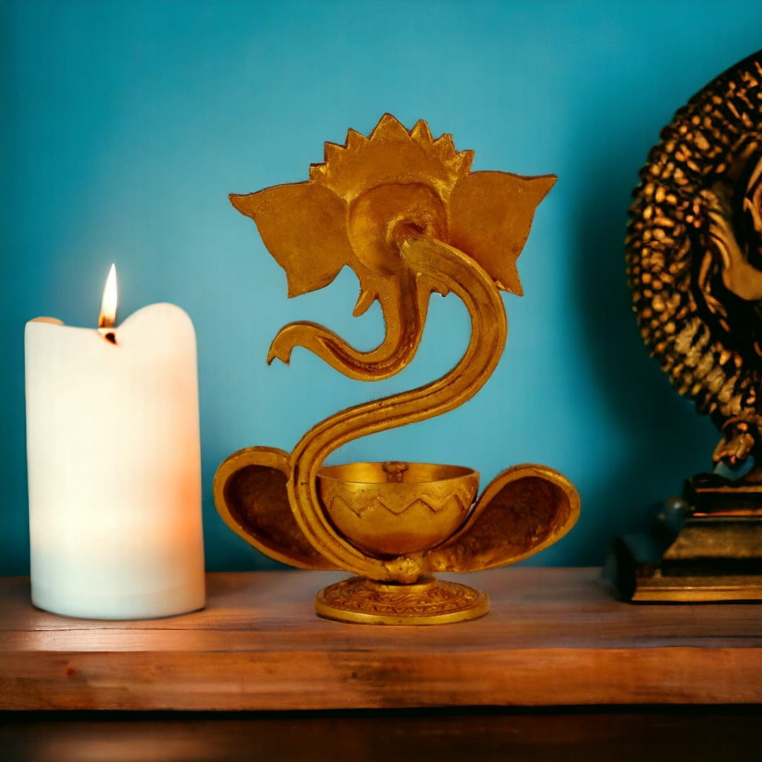 Tamas Brass Ganesh Idol Oil Diya(Golden) - Tamas: Luxury Indian Gifts