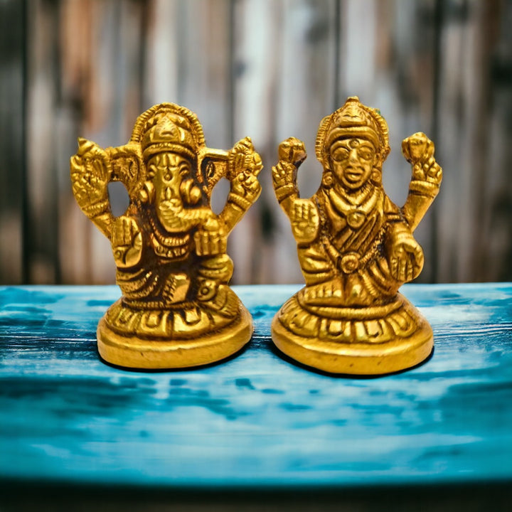 Tamas Brass Lakshmi Ganesh for Pooja Statue/Idol (Golden) (2 Inches)