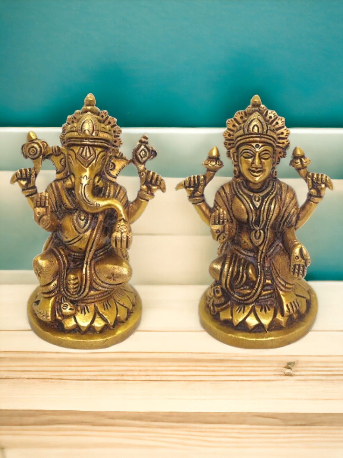 Brass Lord Ganesh Lakshmi Statue