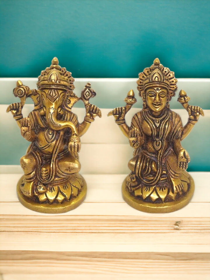 Brass Lord Ganesh Lakshmi Statue
