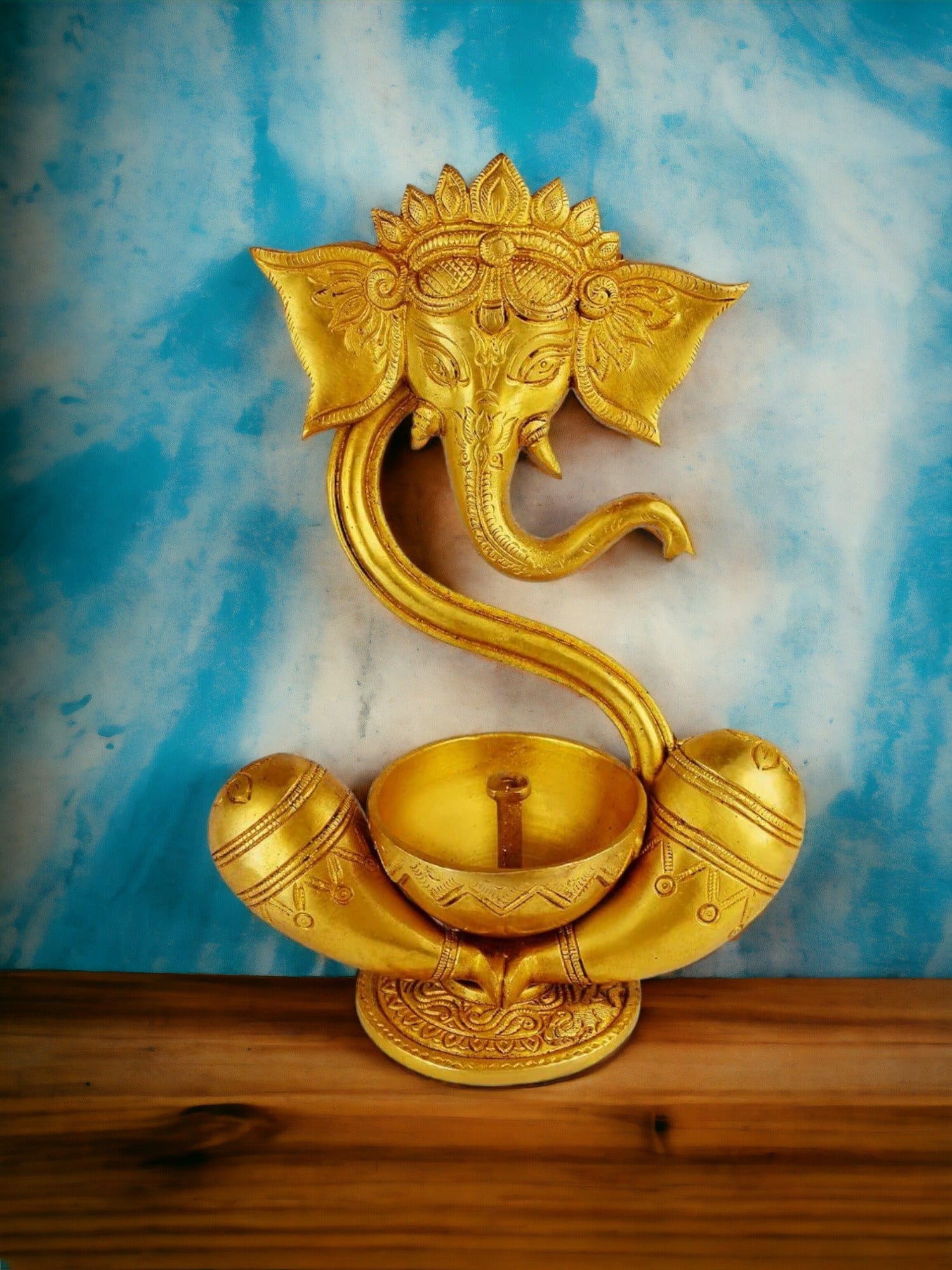 Tamas Brass Ganesh Idol Oil Diya(Golden) - Tamas: Luxury Indian Gifts